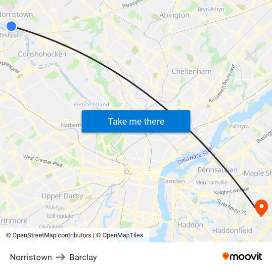 Norristown to Barclay map