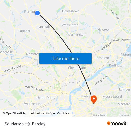 Souderton to Barclay map