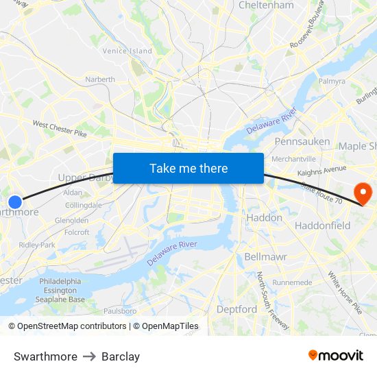 Swarthmore to Barclay map