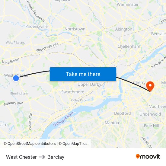 West Chester to Barclay map