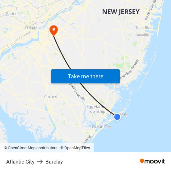 Atlantic City to Barclay map