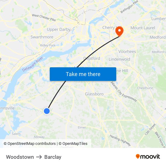 Woodstown to Barclay map