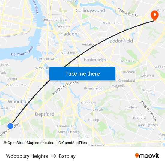 Woodbury Heights to Barclay map