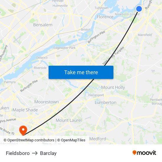 Fieldsboro to Barclay map