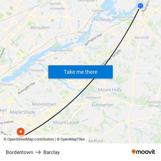 Bordentown to Barclay map