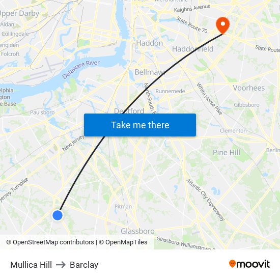 Mullica Hill to Barclay map