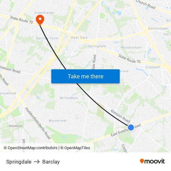 Springdale to Barclay map