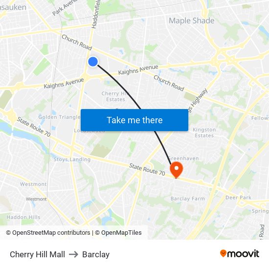 Cherry Hill Mall to Barclay map