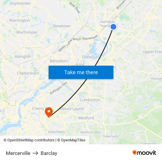 Mercerville to Barclay map