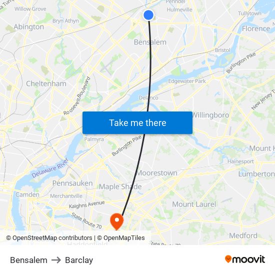 Bensalem to Barclay map