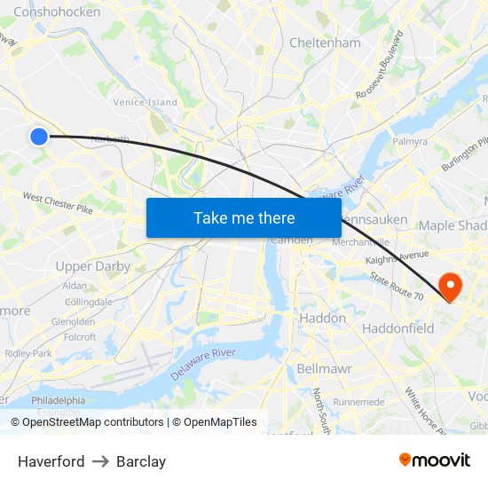 Haverford to Barclay map