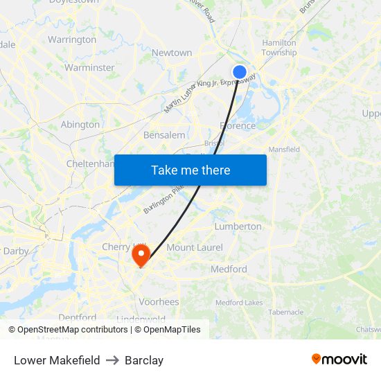 Lower Makefield to Barclay map