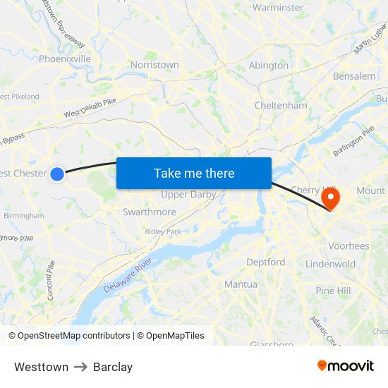 Westtown to Barclay map