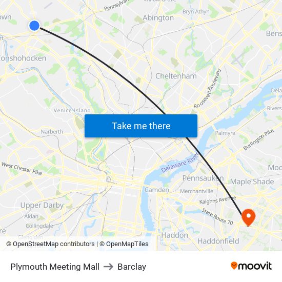 Plymouth Meeting Mall to Barclay map