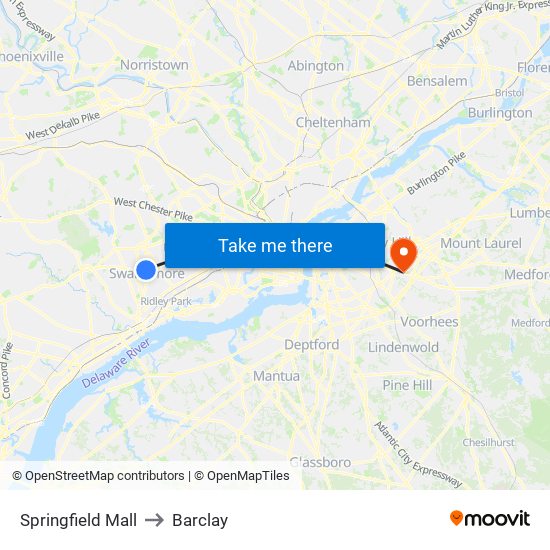 Springfield Mall to Barclay map