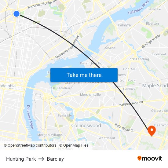 Hunting Park to Barclay map