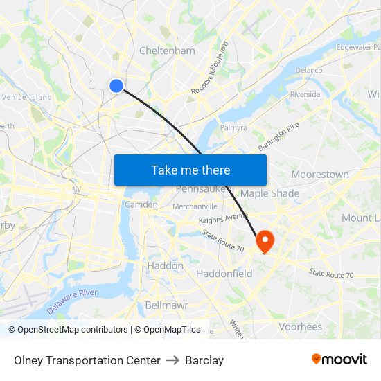 Olney Transportation Center to Barclay map