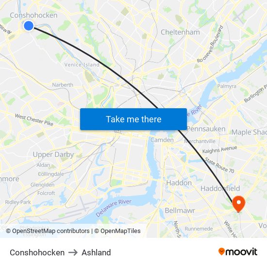 Conshohocken to Ashland map