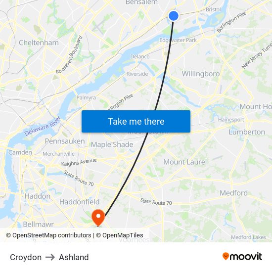 Croydon to Ashland map