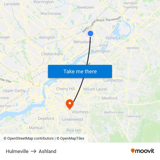 Hulmeville to Ashland map