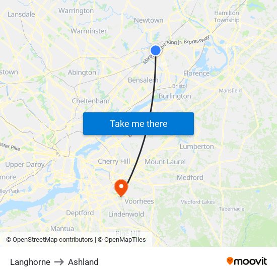 Langhorne to Ashland map