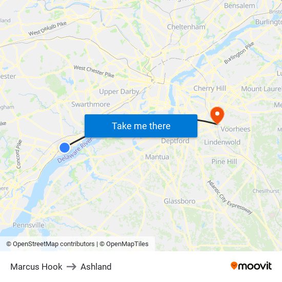 Marcus Hook to Ashland map