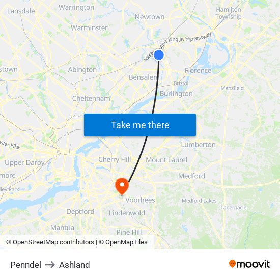 Penndel to Ashland map