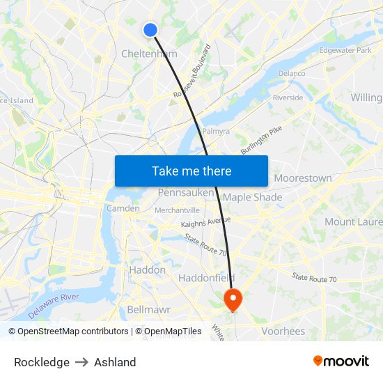 Rockledge to Ashland map