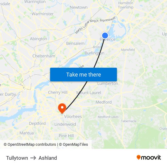 Tullytown to Ashland map