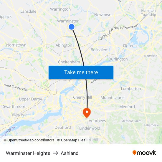 Warminster Heights to Ashland map