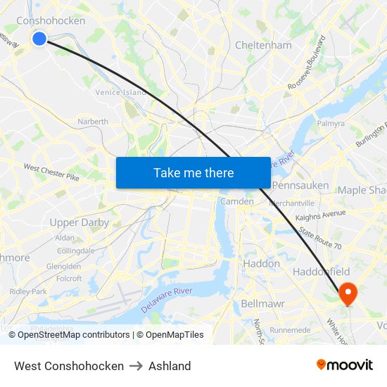 West Conshohocken to Ashland map