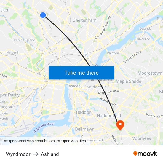 Wyndmoor to Ashland map
