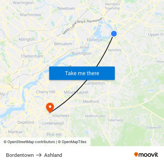 Bordentown to Ashland map