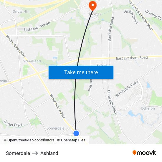 Somerdale to Ashland map