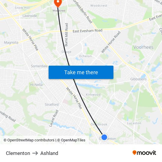 Clementon to Ashland map