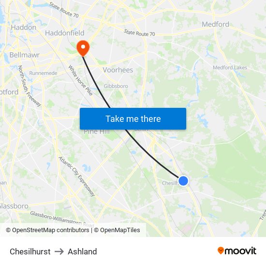 Chesilhurst to Ashland map