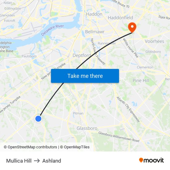 Mullica Hill to Ashland map