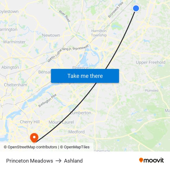 Princeton Meadows to Ashland map