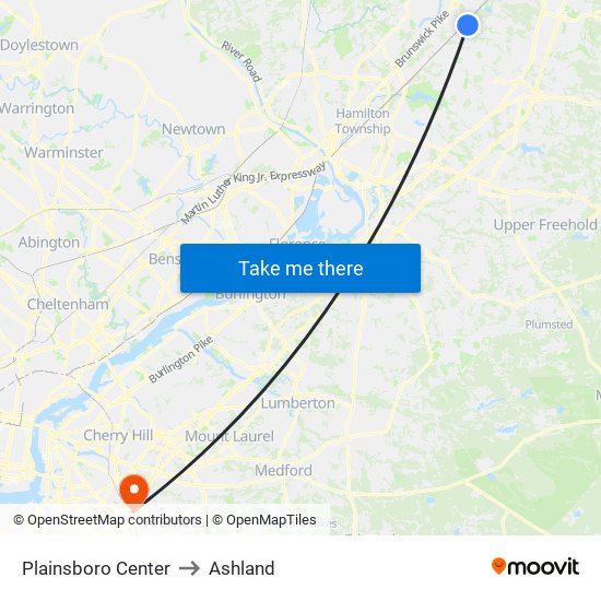 Plainsboro Center to Ashland map