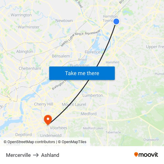 Mercerville to Ashland map