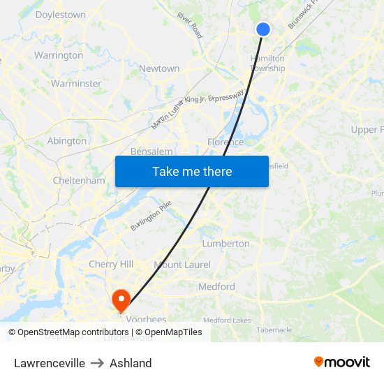 Lawrenceville to Ashland map