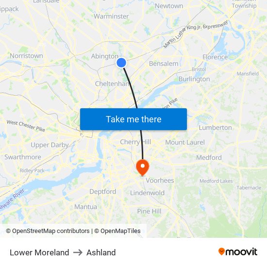 Lower Moreland to Ashland map