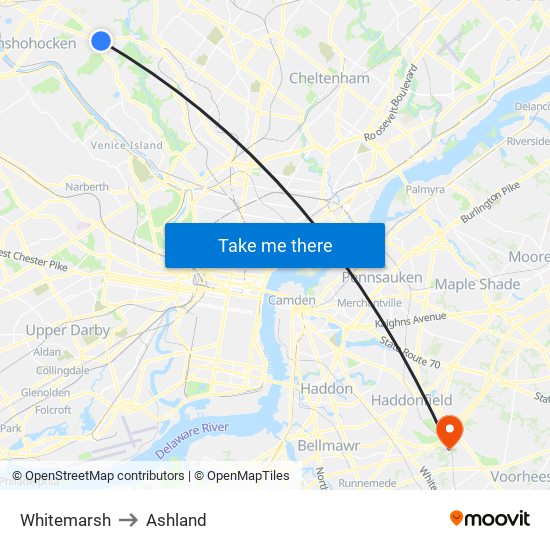 Whitemarsh to Ashland map