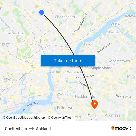 Cheltenham to Ashland map