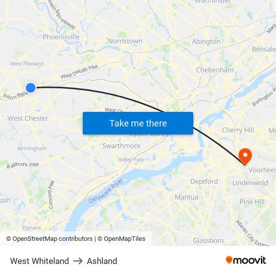 West Whiteland to Ashland map