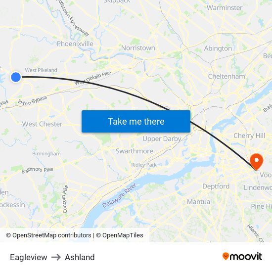 Eagleview to Ashland map