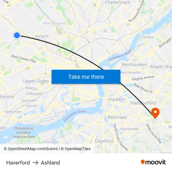 Haverford to Ashland map