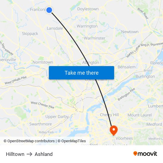 Hilltown to Ashland map