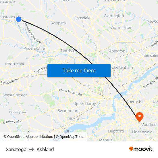 Sanatoga to Ashland map