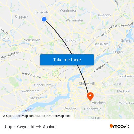 Upper Gwynedd to Ashland map